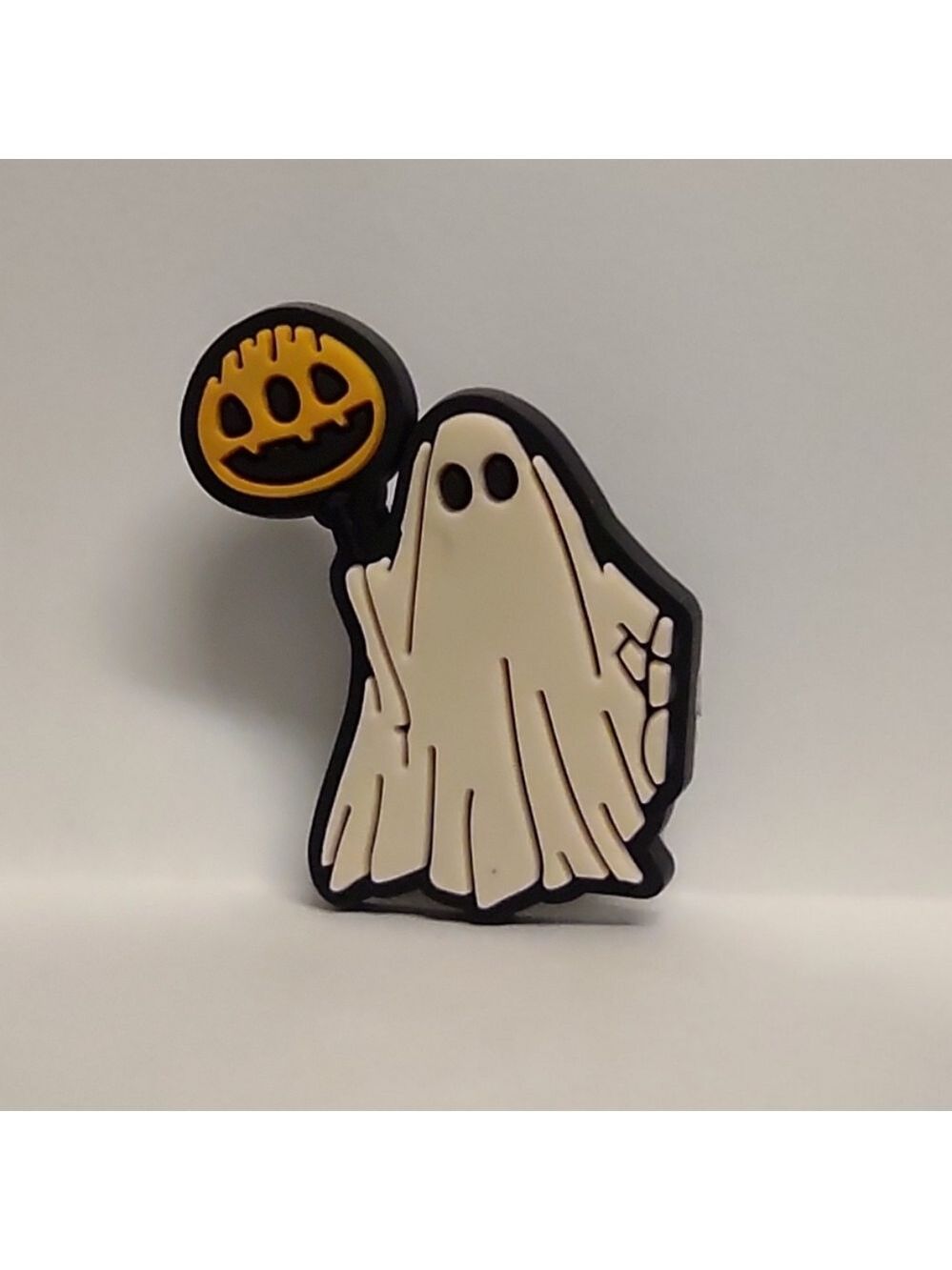 5/$5 Ghost With Pumpkin Sign Croc Shoe Charm Jibbitz